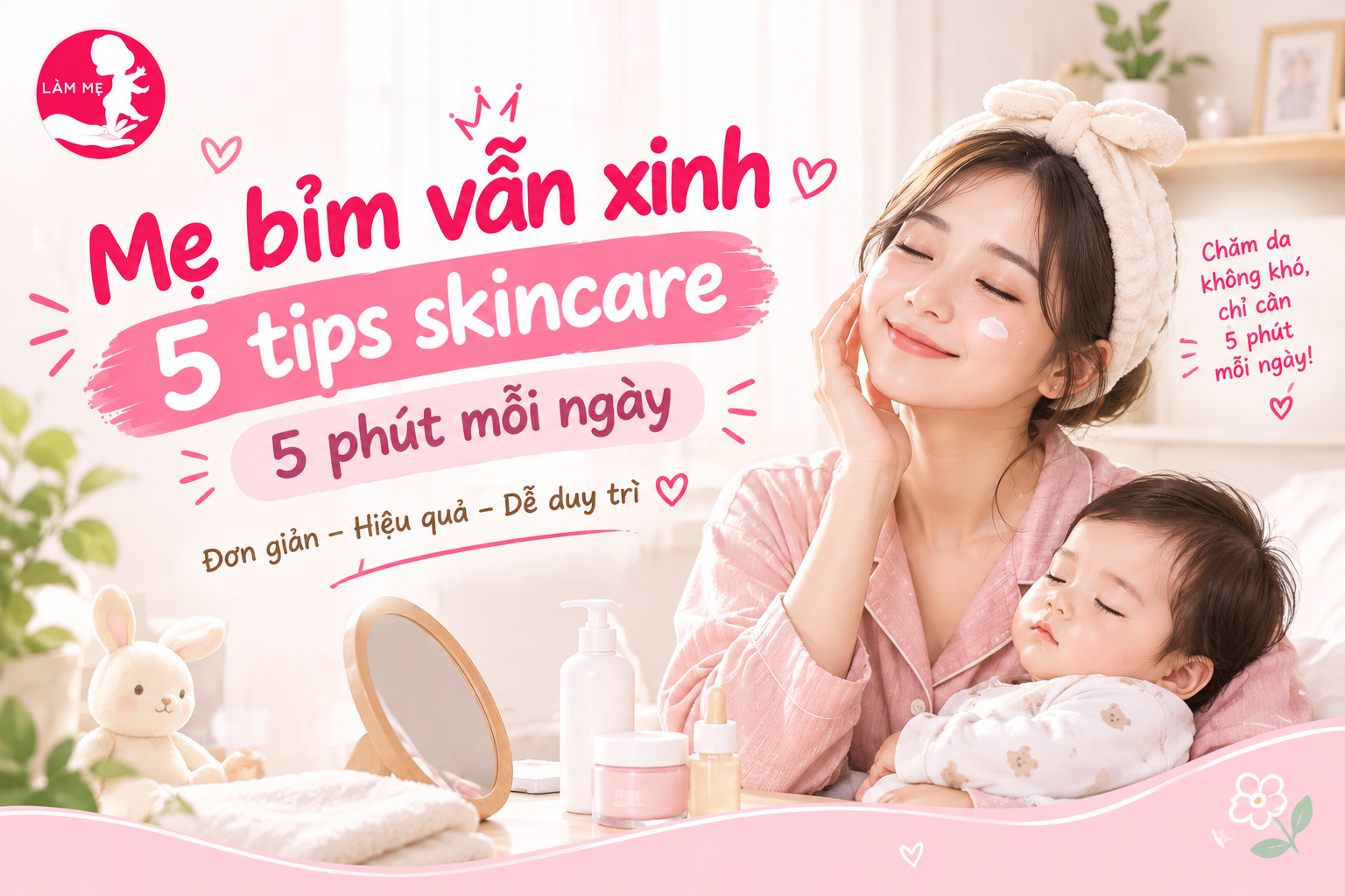 Mẹ bỉm vẫn xinh: 5 tips skincare 5 phút mỗi ngày